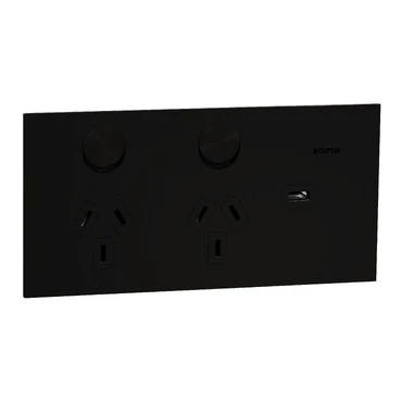 Clipsal Solis T Horizontal Double Powerpoint With USBC Ebony Aluminium