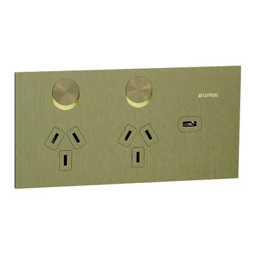 Clipsal Solis T Horizontal Double Powerpoint With USBC Brushed Brass