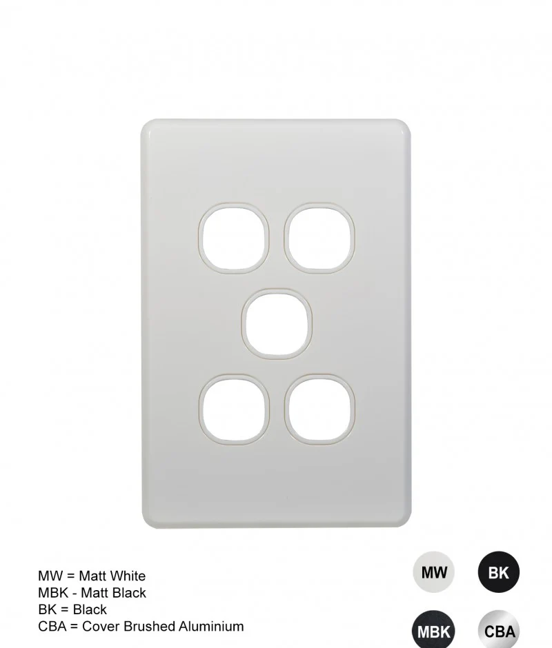 Flat Cat Slimline 5 Gang Grid & Plate Assembly, Available in 4 Colours - Image 4