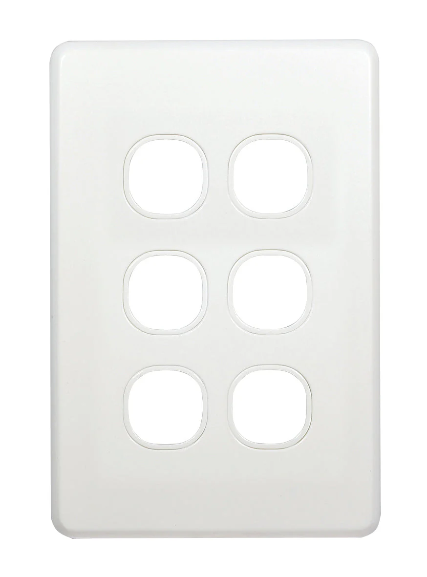 Flat Cat Slimline 6 Gang Grid & Plate Assembly, Available in 4 Colours