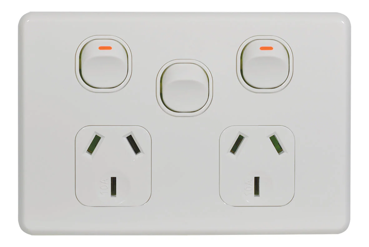 Flat Cat Slimline Double Powerpoint With Extra Switch, Available in 4 Colours