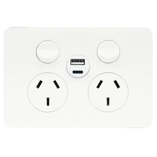 Hager Allure Double Powerpoint 10a With Type A&C USB Charger, Available in 3 Colours