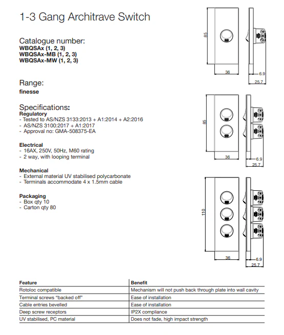 Hager Finesse 3 Gang Architrave Switch, Available in 3 Colours - Image 4