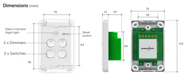 Powermesh Multi Dimmer Switch 4 Button 2 Dimmer 2 Switches - Image 3